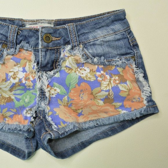 Hot Kiss CICI‎ Size 0 Womens LOW Rise FLORAL HOT PANTS Denim Blue Jean SHORTS - Picture 3 of 8